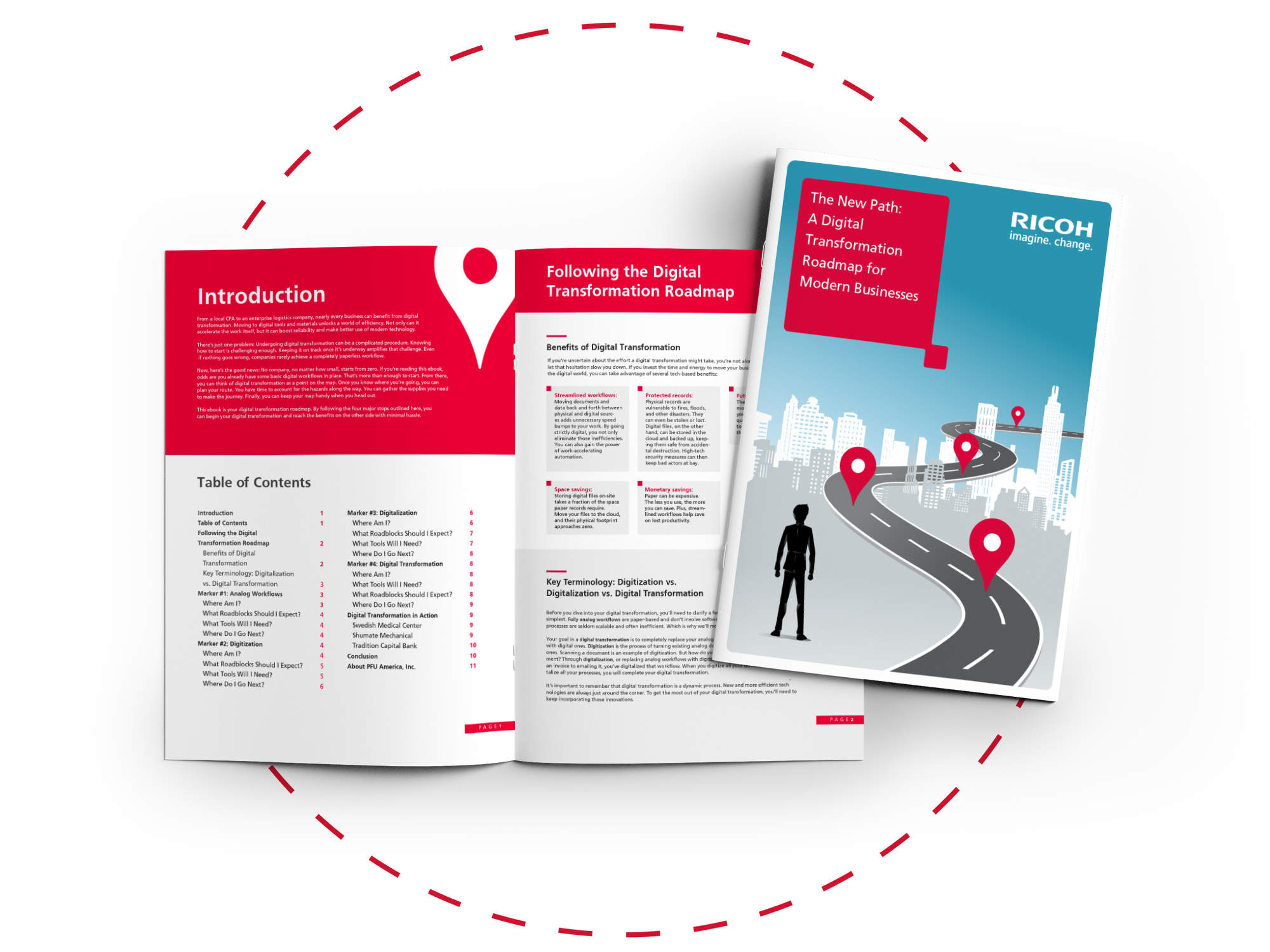 A mockup of the ebook, "The New Path: A Digital Transformation Roadmap for Modern Businesses"